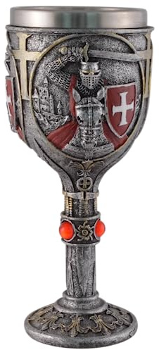 VOGLER Joh. Vogler GmbH Kelch Kreuzritter auf Pferd,Attacke, aus Kunststein, von Künstlerhand detailgetreu bemalt, mit Edelstahleinsatz mit einem Volumen von 150 ml