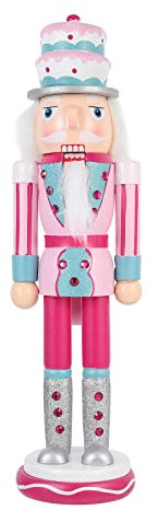 PASOLABE Rosa Nussknacker Figur 35,6 cm Weihnachten Nussknacker Ornamente Holz Nussknacker Soldat Weihnachtsdekorationen (runde Basis Nussknacker)
