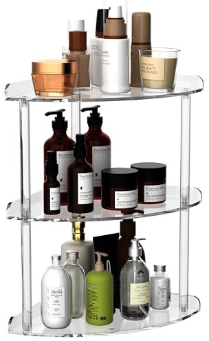 Sezanrpt 3-stufig Acryl Eckregal Organizer Lagerung 24x24x40cm, transparentes Countertop Eckregal für Badezimmer, Küche, Schlafzimmer, Büro, Arbeitszimmer