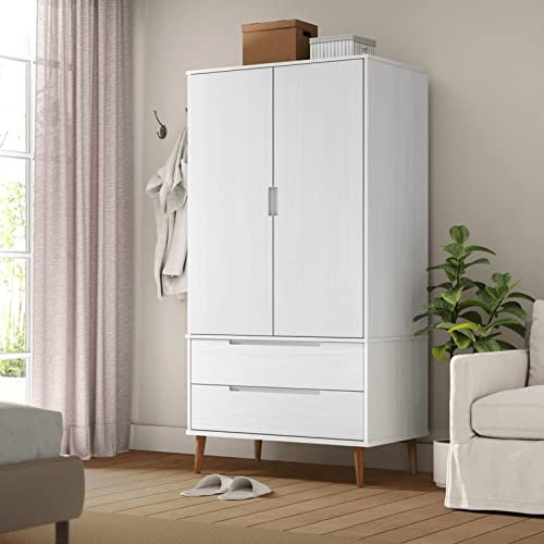 TANZEM Kleiderschrank Weiß 90x55x175 cm Massivholz Kiefer, Schlafzimmerschrank, Kleiderschränke, Garderobenschrank, Ordnungssystem Kleiderschrank, Haushaltsschrank - 350523