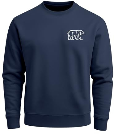 Neverless® Sweatshirt Herren Print Aufdruck Bär Polygon Design Wander Outdoor Rundhals-Pullover Fashion Streetwear Navy 4XL