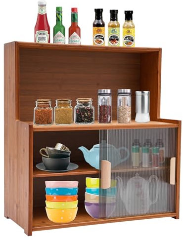 DeeDuud Commode à tiroirs en bois à 4 étages avec porte coulissante en verre (marron foncé)