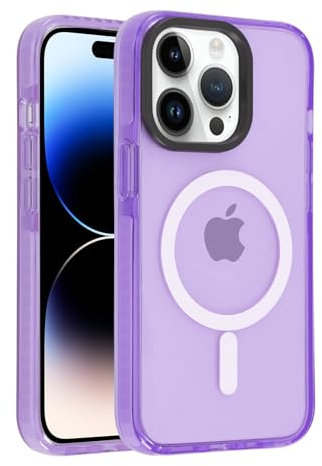 Coiwxmoi Magnetica Cover per iPhone 14 Pro 6,1, Custodia Compatibile con Magsafe, Sottile Morbido Trasparente Silicone TPU Antiurto Hard PC Anti-Graffio Protettiva Case per iPhone 14 Pro, Viola