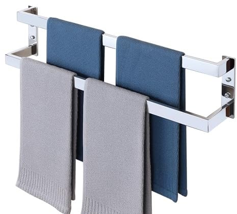 Alise Doppelter Handtuchhalter, 61 cm, SUS304 Edelstahl-Handtuchhalter für Badezimmer, Wandmontage, robuster Badezimmer-Handtuchhalter, platzsparender Handtuchaufhänger, poliertes Chrom