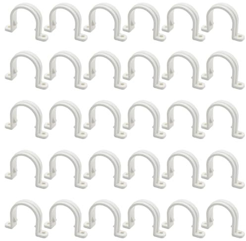 ZUDKSUY Morsetti per condotti in PVC bianco, 30 pezzi, morsetti a U a due fori da 3/4 in plastica, 25 mm, morsetti a U per cavo telefonico elettrico