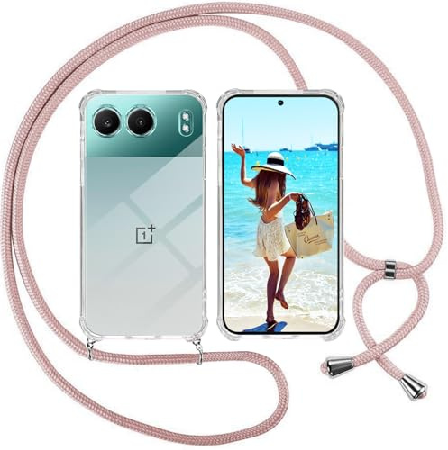 ISOI Handykette für Oneplus Nord 4 5G Hülle, Transparent Silikon Handyhülle für Oneplus Nord 4 5G mit Kette Schutzhülle - Pink