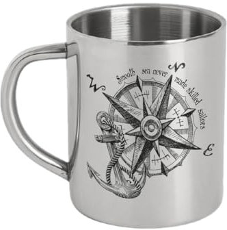 Tazza termica con stampa marina, Thermal mug nautical with marine anchor print, tumbler, gift for a sailor, navigator, captain, yachtsman phrase in English Smooth sea never made a skilled sailor