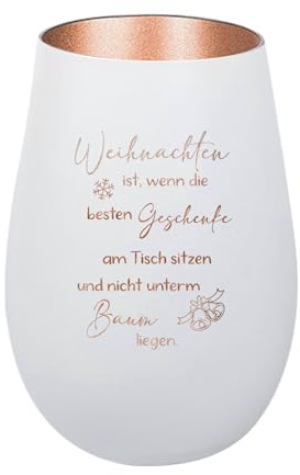 Der-Porzellan-Laden Windlicht mit Gravur Weiß Bronze Teelichthalter | Weihnachten aus Glas Weihnachtsdeko Tischdeko