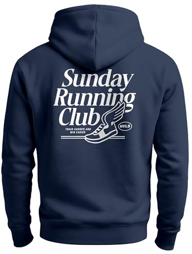 Neverless® Herren Hoodie Backprint Sport Laufen Joggen Grafik Sunday Running Club Retro Rückenaufdruck Fashion Streetstyle Navy XXL