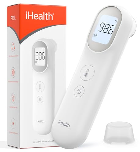 iHealth Infrared Digital Thermometer for Adults and Kids, Baby Thermometer with 3-in-1 Mode & 3-Color Prompt, Fever Alarm & Silent Mode, Forehead & Object Detection, 40 Memory Storages, PT9L, White