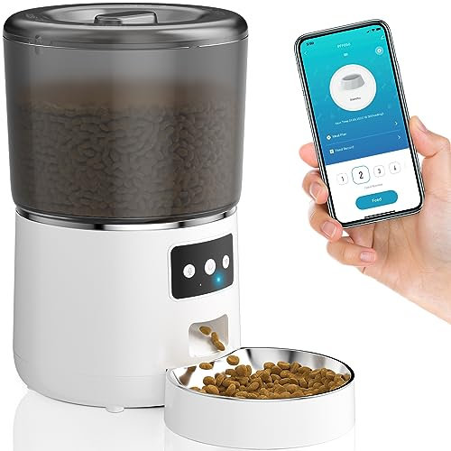 Comedero Automático Gato WiFi NIKYJM 4L Grabación de Voz 1-10 Comidas al día, Comedero Inteligente para Perro/Gato