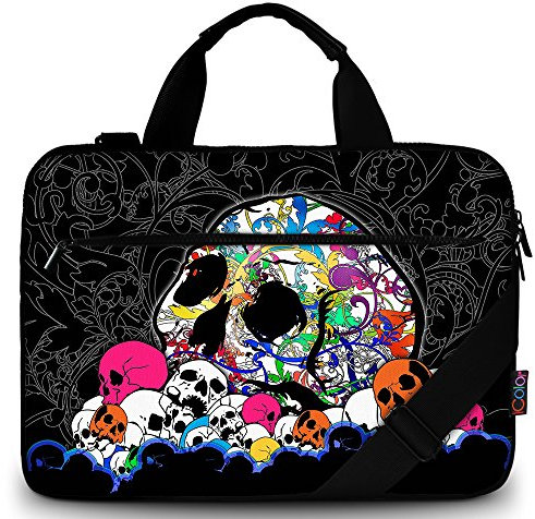 icolor Housse de protection pour ordinateur portable 13 15 avec bandoulière, sacoche pour ordinateur portable 15,6 , en toile, support pour tablette, bloc-notes, sac à main, porte-documents, Crâne,