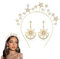 RYMAUP Halo-Krone, goldene Sterne, Stirnband, Kopfbedeckung mit Mond-Ohrringen, Braut-Strass-Diademe, glitzerndes Metall-Haarband-Set für Party, Geburtstag, Festival