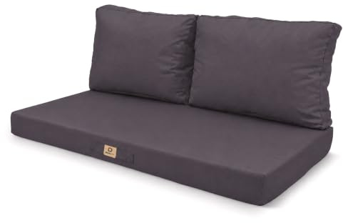 Deco Arts Sitzkissen Outdoor 3er-Set mit abnehmbarem Bezug für Gartenbank und Gartensofa, Sitzpolster 120x60x8 cm + 2 Rückenkissen 60x35x15 cm, Anthrazit