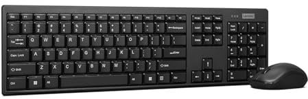 Lenovo 100 Combo Teclado y Ratón Inalámbricos 2.4G (Ratón Sensor Óptico, 1600 dpi, Receptor USB Nano, Compatible con Windows) QWERTY Español - Negro