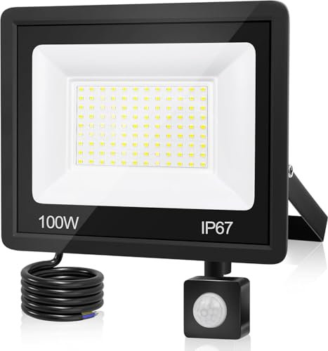 VRFMALIY Projecteur LED Exterieur Detecteur de Mouvement 100W,10000LM 7000K Projecteur Extérieure LED,Spot LED Extérieur,IP67 Etanche Eclairage Exterieur avec Detecteur pour Jardin Garage Entrée