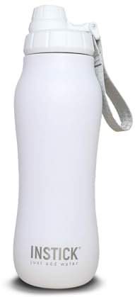 INSTICK Isolierflasche White 1.2 L – Edelstahl-Wasserflasche mit Trageschlaufe, auslaufsicher für heiße & kalte Getränke, ideal für Fitnessstudio, Schule, Büro und Reisen