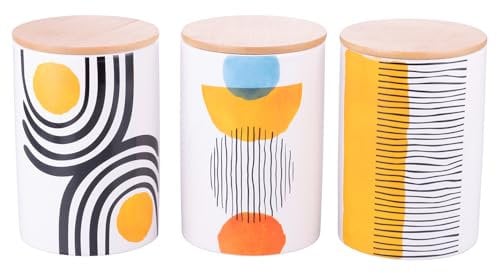 Villa d'Este Home Tivoli Set 3 Vorratsdosen 750 ml Steingut Bambusdeckel Venice Lido