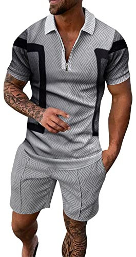 Trainingsanzug Für Herren Sommer Sportanzug 2 Teiliges Polohemd Outfit Sport Sets Kurzarm Poloshirt Und Kurze Hose Set Männer Freizeitanzug Jogginganzug Trainingsanzüge Herren Weich und bequem