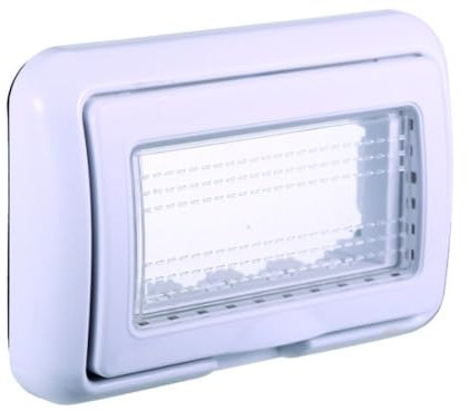 Custodia per esterno IP55 per scatola 504, Compatibile con BTicino Living, 4 moduli, bianco, copertura stagna di protezione contro acqua e polvere, con sportello trasparente, idrobox