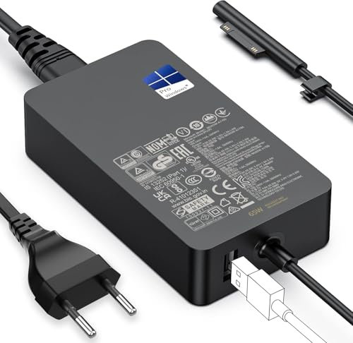 Chargeur Surface Pro,65W Chargeur Microsoft Surface pour Surface Pro 3/4/5/6/7/7+/8/9, Surface Laptop 1/2/3/4/5/6/7, Surface Book 1/2/3, Surface Go 1/2/3, Surface LaptopGo 1/2/3, Surface Laptop Studio