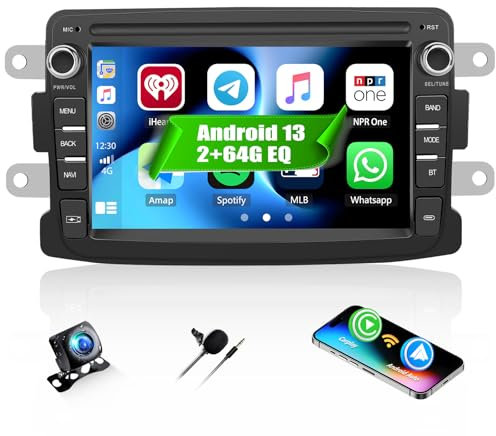 CAMECHO 2+64G Android 13 Autoradio für Renault Dacia Duster Sandero Dokker Logan mit AHD Rückfahrkamera, 7 Zoll Bluetooth Radio mit Wireless Carplay Android Auto WiFi GPS FM/RDS EQ +Canbus