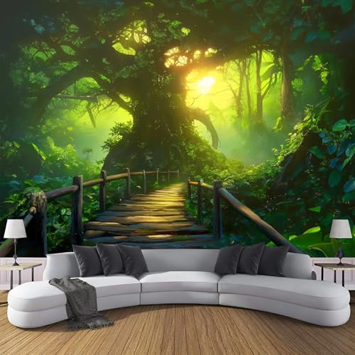 Papier Peint Panoramique Paysage Fantastique Soie,150×105 Cm (W×H),Poster Geant Mural,Personnalisé 3D Arbres Anciens Verdoyants Et Luxuriants Pour Salon Chambre D'Enfants Restaurant Décoration Murale