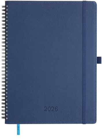 IN-LUXPRO Kalender 2026: A4 Buchkalender 29x21,7cm Ringbuch Terminplaner 1 Woche 2 Seiten 2026 Wochenplaner Notizbuch,12-Monate(Jan.- Dez.) mit 100GSM Papier & Stiftschlaufe PU-Leder Marineblau