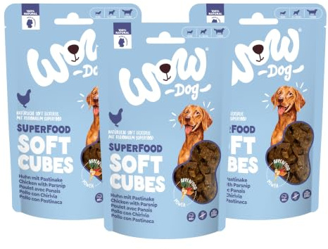 WOW Dog Superfood Soft Cubes mit Huhn 3 x 150g | Leckerlis ohne Getreide