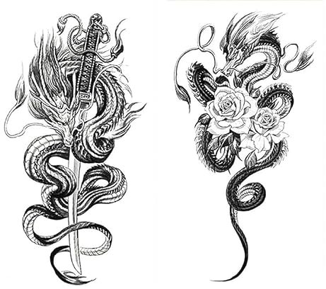 2 Feuilles Tatouage Temporaire Dragon Tatouage Dragon Tattoo Bras Tatouages XQB136 138