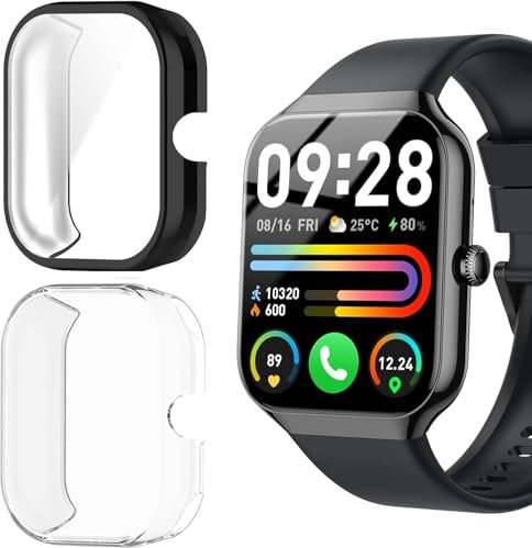 Funda Compatible con P99 SmartWatch-Carcasa Protectora TPU Suave Antiarañazos - Cubierta Completa de Protección para Motast/Jugeman/Togala/Fempoin P99 1.96 (Negro+Transparencia)