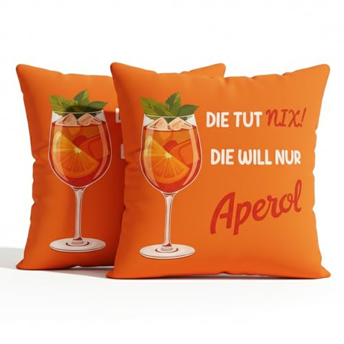 QMofeixiaodianQ 2er Set Aperol Spritz Kissenbezüge 45x45 cm, Orange Outdoor Kissen Deko, Lustiges Aperol Geschenk, Aperol Kissen als Deko Kissen, beidseitig Bedruckt, ohne Füllung