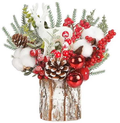 ilauke Weihnachtsbaum Klein, 31cm Weihnachtsbaum Künstlich Tannenbaum Künstlich Weihnachten Deko mit Deer, Pine Cones Beeren und Blättern, Mini Weihnachtsbaum für Christbaum Weihnachtsdeko Tree Deco
