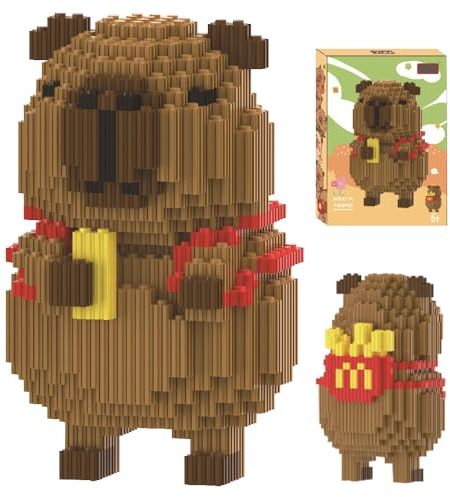 Foreverup Tier-Blöcke Micro Building, Capybara Mikro Bausteine Spielzeug Kit, Particle Baustein-Set, Cartoon Anime MiniBausteine, Mini Bausteine DIY-Spielzeug Für Kinder Erwachsene (Pommes-Rucksack)
