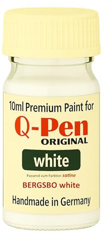 Q-Pen Original BERGSBO white – weiß – blanc Satin Farbanmutung LACKSTIFT – Premium Möbelretusche für lackierte Flächen – 10 ML – Handmade in Germany