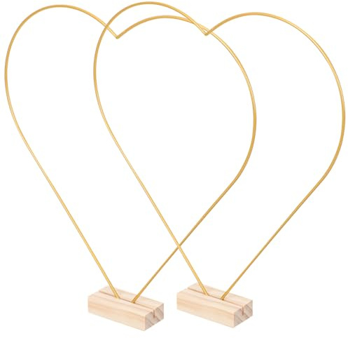 JUMPLAWN Drahtherz und Mond Metallreifen 30cm Gold mit Holzsockel Stabile Selbstgemacht Bastelringe für Traumfänger Tischkränze und Florale Wohndekoration