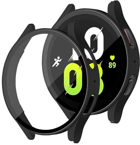 Techsuit für Samsung Galaxy Watch4 und Watch5 40mm Hülle und Displayschutz mit Gehärtetem Glas, HD Klarheit, Volle Abdeckung, Kratzschutz, Defense360 Pro, Schwarz