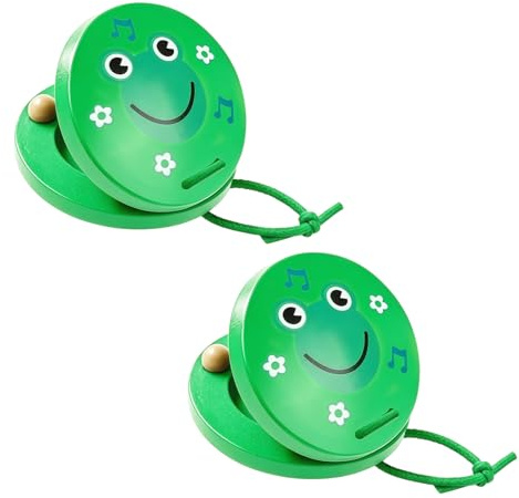 HAICN 2pcs Green Frog Castanets Frog Shape Clapper Board Wooden Cartoon Animal Musical Instruments Rhythm Castinette Toys for Classroom Music