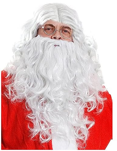 ILOVEFANCYDRESS I Love Fancy Dress ilfd2159 Erwachsene lang gelockt weiß Santa Claus Stil Perücke Plus Passende Bart (One Size, 2-teilig)