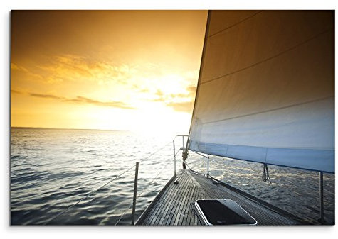 120x80cm Leinwandbild auf Keilrahmen Meer Segelboot Sonnenlicht Wandbild auf Leinwand als Panorama