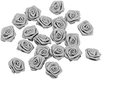 Rosen 2 cm x 20 Stück Satinrosen Aufnäher Deko Blumen Röschen zum Basteln Haarschmuck kleine Rosenköpfe Farbe: Silber 012