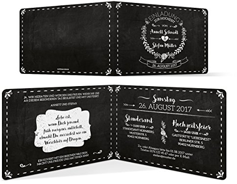 Hochzeitseinladungen (10 Stück) - Schiefertafel Look - Hochzeitskarten Klappkarten