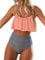 CUPSHE Femme Bikini Bandeau à Volants Plissés Taille Haute Rayé Maillots de Bain 2 Pièces Rose S