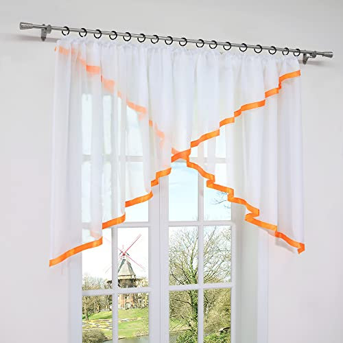 HongYa Kräuselband Kuvertstore Transparenter Voile Gardine mit Satinbänder H/B 100/300 cm Orange