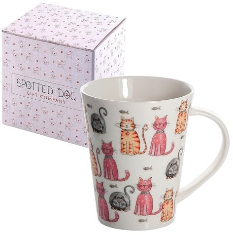 SPOTTED DOG GIFT COMPANY Katzentasse, Kaffeetasse, Kaffeebecher mit Süße Katzen Deko, Geschenk für Katzenliebhaber - 360ml