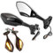NATGIC Motorrad Rückspiegel mit Blinker Pfeil Universal Motorrad Anzeige Rückspiegel für Ha*-rley Yama/-ha Kaw/-asaki - Glänzend Schwarz (1 Paar)