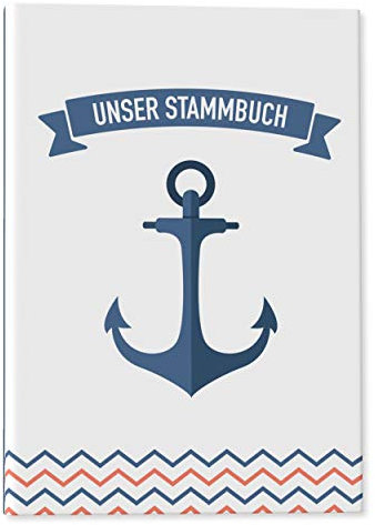DeinWeddingshop Stammbuch der Familie - modernes Familienstammbuch - Hochzeit Standesamt - Hardcover 16x21cm (Maritim Anker)