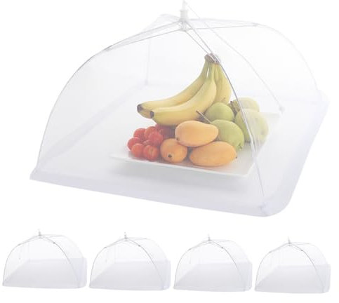 ilauke 5 Pack Pop Up Mesh Screen Food Cover, 17 Inches Reusable and Collapsible Outdoor Umbrella Large Food Cover Tents White Fruit Bowl Covers Mesh Keep Out Flies, Bugs, Mosquitoes