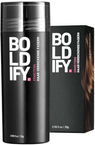 BOLDIFY Streuhaar für Dünner Werdendes Haar (Aschbraun), Unsichtbar, Natürlich, Große Flasche, 28g, Kaschiert Haarausfall in 15 Sek, Haarverdichtung, Haarpuder für Feines Haar, Frauen/Männer