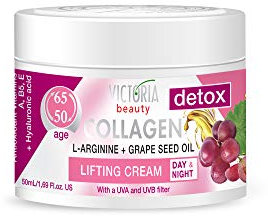 Victoria Beauty Collagen Creme mit Hyaluronsäure, Niacinamide, Traubenkernöl und L-Arginine, Anti Aging Gesichtscreme, Augencreme gegen dunkle Augenringe und Tränensäcke, 50ml